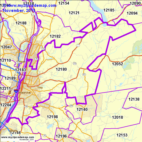 Zip Code Map of 12180 - Demographic profile, Residential, Housing Information etc.